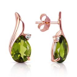 ALARRI 4.26 Carat 14K Solid Rose Gold Stud Earrings Diamond Peridot