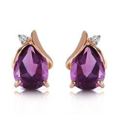 ALARRI 3.16 Carat 14K Solid Rose Gold Stud Earrings Diamond Amethyst