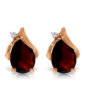 ALARRI 4.06 Carat 14K Solid Rose Gold Stud Earrings Diamond Garnet