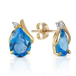 ALARRI 5.06 Carat 14K Solid Gold Stud Earrings Diamond Blue Topaz