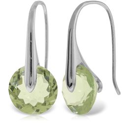 ALARRI 14K Solid White Gold Fish Hook Earrings with Green Amethyst