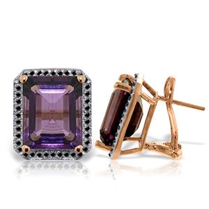 ALARRI 14K Solid Rose Gold Stud French Clips Earrings Diamonds & Amethysts