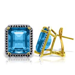 ALARRI 14K Solid Gold Stud French Clips Earrings Diamonds & Blue Topaz