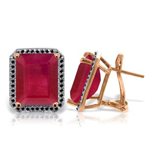 ALARRI 14K Solid Rose Gold Stud French Clips Earrings w/ Black Diamonds & Rubies