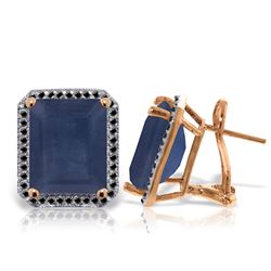 ALARRI 14K Solid Rose Gold Stud French Clips Earrings w/ Black Diamonds & Sapphires