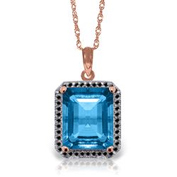 ALARRI 14K Solid Rose Gold Necklace with Natural Black Diamonds & Blue Topaz