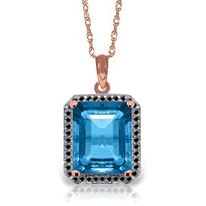 ALARRI 14K Solid Rose Gold Necklace w/ Natural Black Diamonds & Blue Topaz