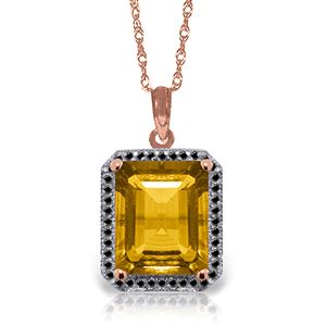 ALARRI 14K Solid Rose Gold Necklace w/ Natural Black Diamonds & Citrine