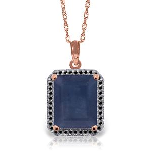 ALARRI 14K Solid Rose Gold Necklace w/ Natural Black Diamonds & Sapphire