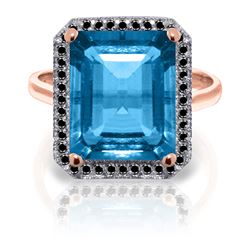 ALARRI 14K Solid Rose Gold Ring with Natural Black Diamonds & Blue Topaz