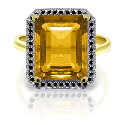 ALARRI 14K Solid Gold Ring w/ Natural Black Diamonds & Citrine