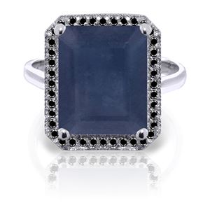ALARRI 14K Solid White Gold Ring w/ Natural Black Diamonds & Sapphire