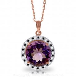 ALARRI 14K Solid Rose Gold Natural Black / White Diamonds & Amethyst Necklace