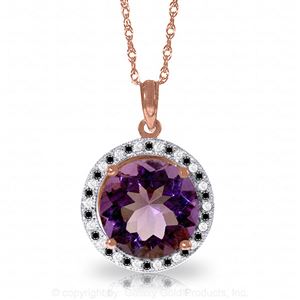 ALARRI 14K Solid Rose Gold Natural Black / White Diamonds & Amethyst Necklace