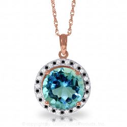 ALARRI 14K Solid Rose Gold Black / White Diamonds & Blue Topaz Necklace