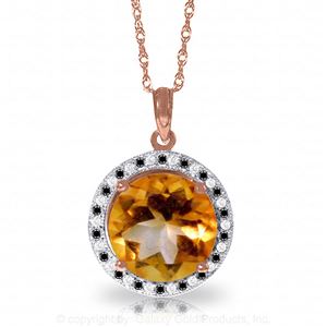 ALARRI 14K Solid Rose Gold Natural Black / White Diamonds & Citrine Necklace