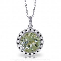 ALARRI 14K Solid White Gold Black / White Diamonds & Green Amethyst Necklace