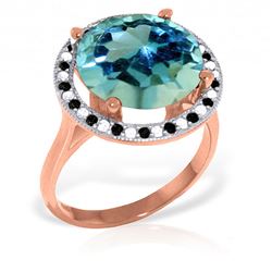 ALARRI 14K Solid Rose Gold Ring with Natural Black / White Diamonds & Blue Topaz