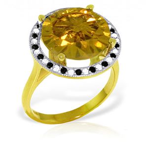 ALARRI 14K Solid Gold Ring w/ Natural Black / White Diamonds & Citrine