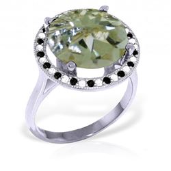 ALARRI 14K Solid White Gold Ring w/ Natural Black / White Diamonds & Green Amethyst