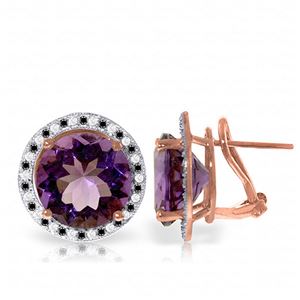 ALARRI 14K Solid Rose Gold Stud French Clips Earrings Black / White Diamonds & Amethysts