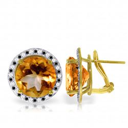 ALARRI 14K Solid Gold Stud French Clips Earrings Black / White Diamonds & Citrines