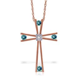 ALARRI 14K Solid Rose Gold Cross Necklace with Natural Diamond & Blue Topaz