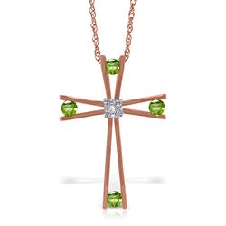 ALARRI 14K Solid Rose Gold Cross Necklace with Natural Diamond & Peridots