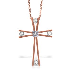 ALARRI 14K Solid Rose Gold Cross Necklace w/ Natural 0.45 Carat Diamonds