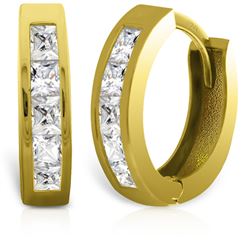 ALARRI 14K Solid Gold Hoop Huggie Earrings w/ Princess Cut Diamonds
