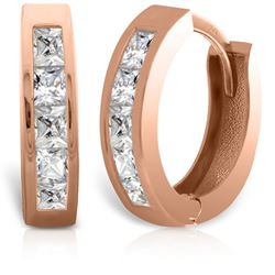 ALARRI 14K Solid Rose Gold Hoop Huggie Earrings w/ Princess Cut Diamonds