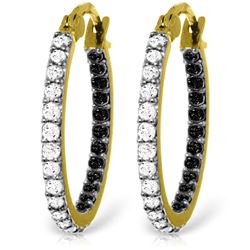 ALARRI 14K Solid Gold Hoop Earrings w/ Natural Black & White Diamonds