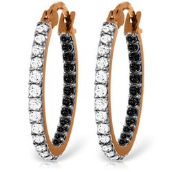 ALARRI 14K Solid Rose Gold Hoop Earrings w/ Natural Black & White Diamonds