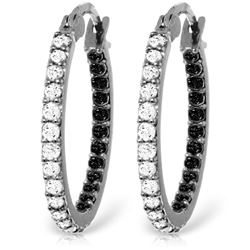 ALARRI 14K Solid White Gold Hoop Earrings w/ Natural Black & White Diamonds