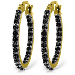 ALARRI 14K Solid Gold Hoop Earrings w/ Natural Black Diamonds