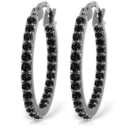 ALARRI 14K Solid White Gold Hoop Earrings w/ Natural Black Diamonds