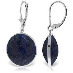 ALARRI 14K Solid White Gold Leverback Earrings w/ Checkerboard Cut Round Sapphires