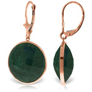 ALARRI 14K Solid Rose Gold Leverback Earrings w/ Checkerboard Cut Round Emerald Color Corundum