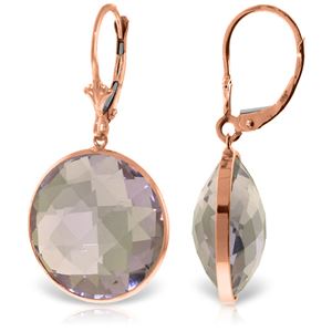 ALARRI 14K Solid Rose Gold Leverback Earrings w/ Checkerboard Cut Round Amethysts