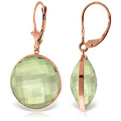 ALARRI 14K Solid Rose Gold Leverback Earrings with Checkerboard Cut Round Green Amethysts