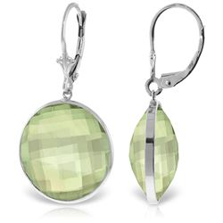 ALARRI 14K Solid White Gold Leverback Earrings with Checkerboard Cut Round Green Amethysts