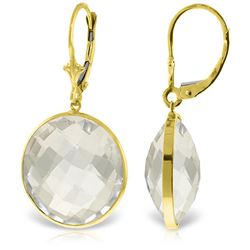 ALARRI 14K Solid Gold Leverback Earrings with Checkerboard Cut Round White Topaz