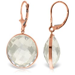 ALARRI 14K Solid Rose Gold Leverback Earrings with Checkerboard Cut Round White Topaz