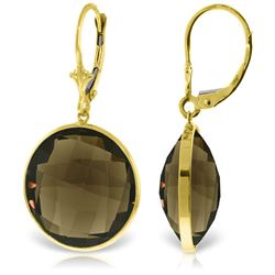 ALARRI 14K Solid Gold Leverback Earrings w/ Checkerboard Cut Round Smoky Quartz