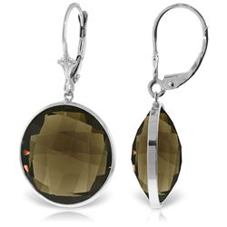 ALARRI 14K Solid White Gold Leverback Earrings w/ Checkerboard Cut Round Smoky Quartz