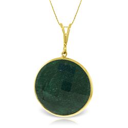 ALARRI 14K Solid Gold Necklace w/ Checkerboard Cut Round Emerald Color Corundum