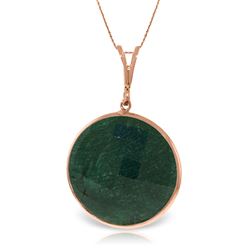 ALARRI 14K Solid Rose Gold Necklace w/ Checkerboard Cut Round Emerald Color Corundum