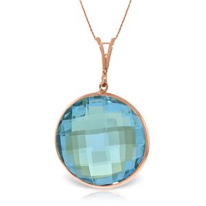 ALARRI 14K Solid Rose Gold Necklace w/ Checkerboard Cut Round Blue Topaz