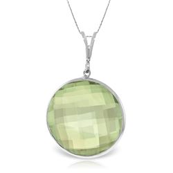 ALARRI 14K Solid White Gold Necklace w/ Checkerboard Cut Round Green Amethyst