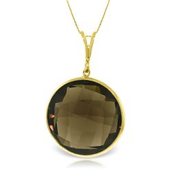 ALARRI 14K Solid Gold Necklace w/ Checkerboard Cut Round Smoky Quartz